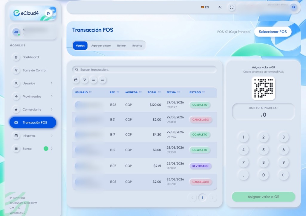 Transacción POS del backoffice de eCloud4