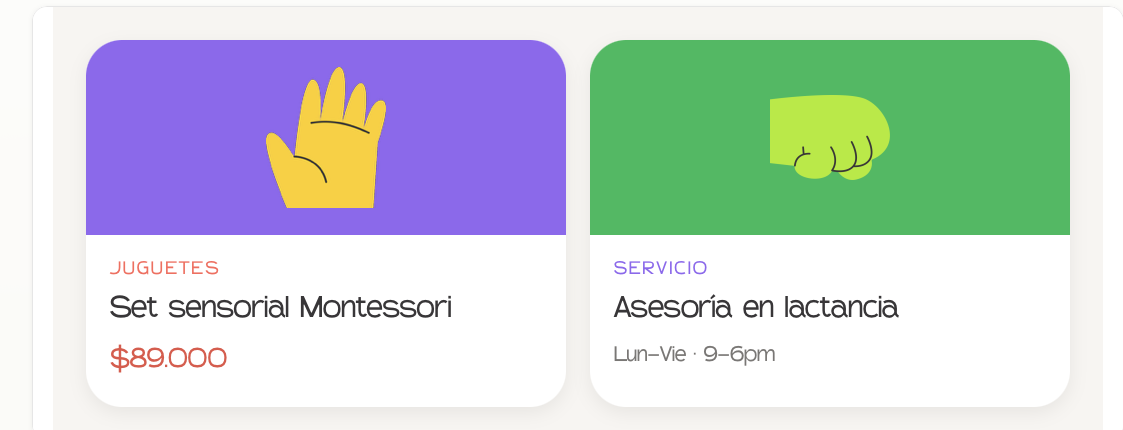 Cards de producto y servicio con ilustraciones
